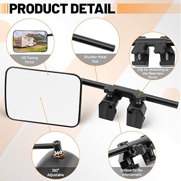 Caravan Towing Mirrors, 360° Adjustable Towing Mirrors for Cars