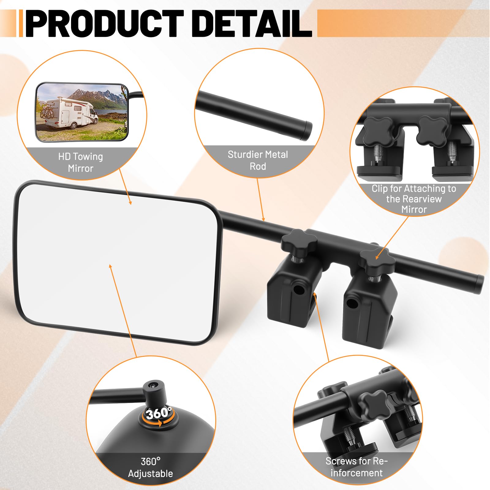 Rétroviseur Caravane Universel 2 Pièces, Rétroviseur de Remorquage avec Rotule 360°, Rétroviseur Extension pour SUV Camping-car Caravane, Miroir Clip-on Angle Mort, Électrique ou Manuel