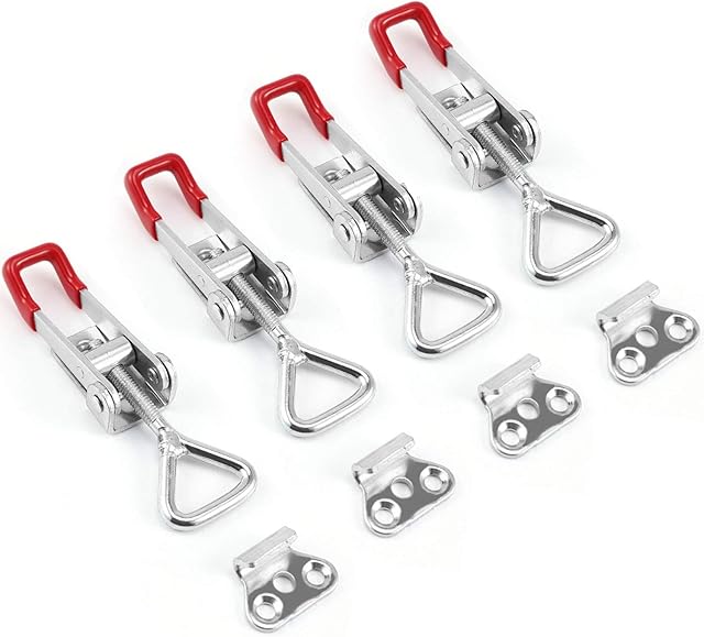 TANCUDER 4 Pack Pull Latch Adjustable Toggle Clamp Quick Release Toggle Latch 100Kg 220Lbs Holding Capacity Hasp Clip Clamp Heavy Duty Draw Latch for Door Cabinet Box Case Trunk Cases Smoker Lid Jig