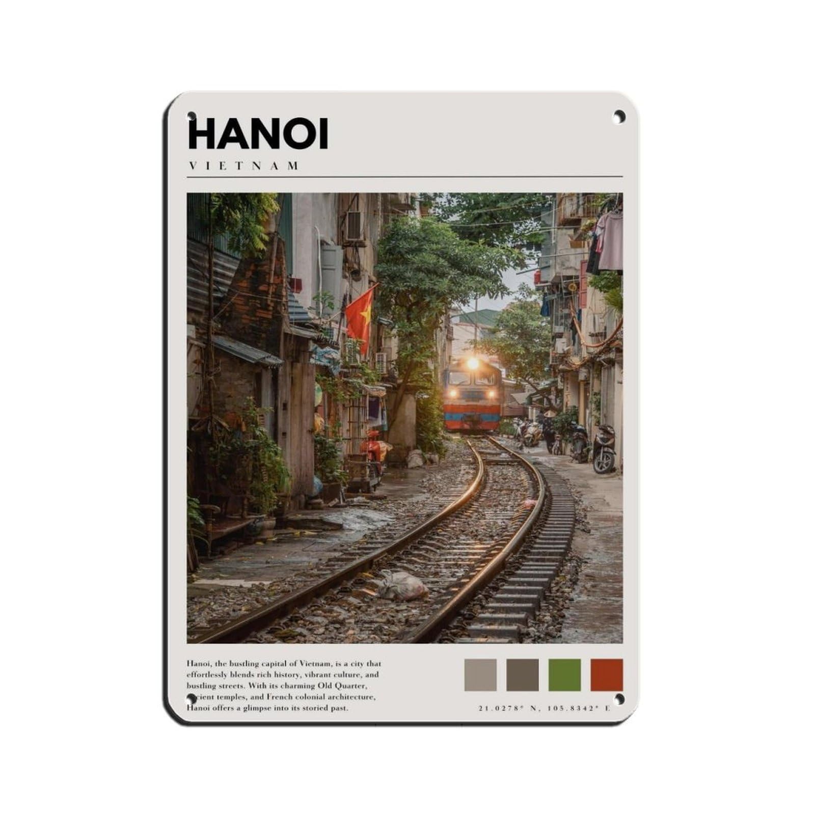 Hanoi City Travel Poster Retro Poster Metal Tin Sign Chic Art Retro Iron Painting Bar People Cave Cafe Family Garage Poster Wall Decoration 12x16inch(30x40cm)