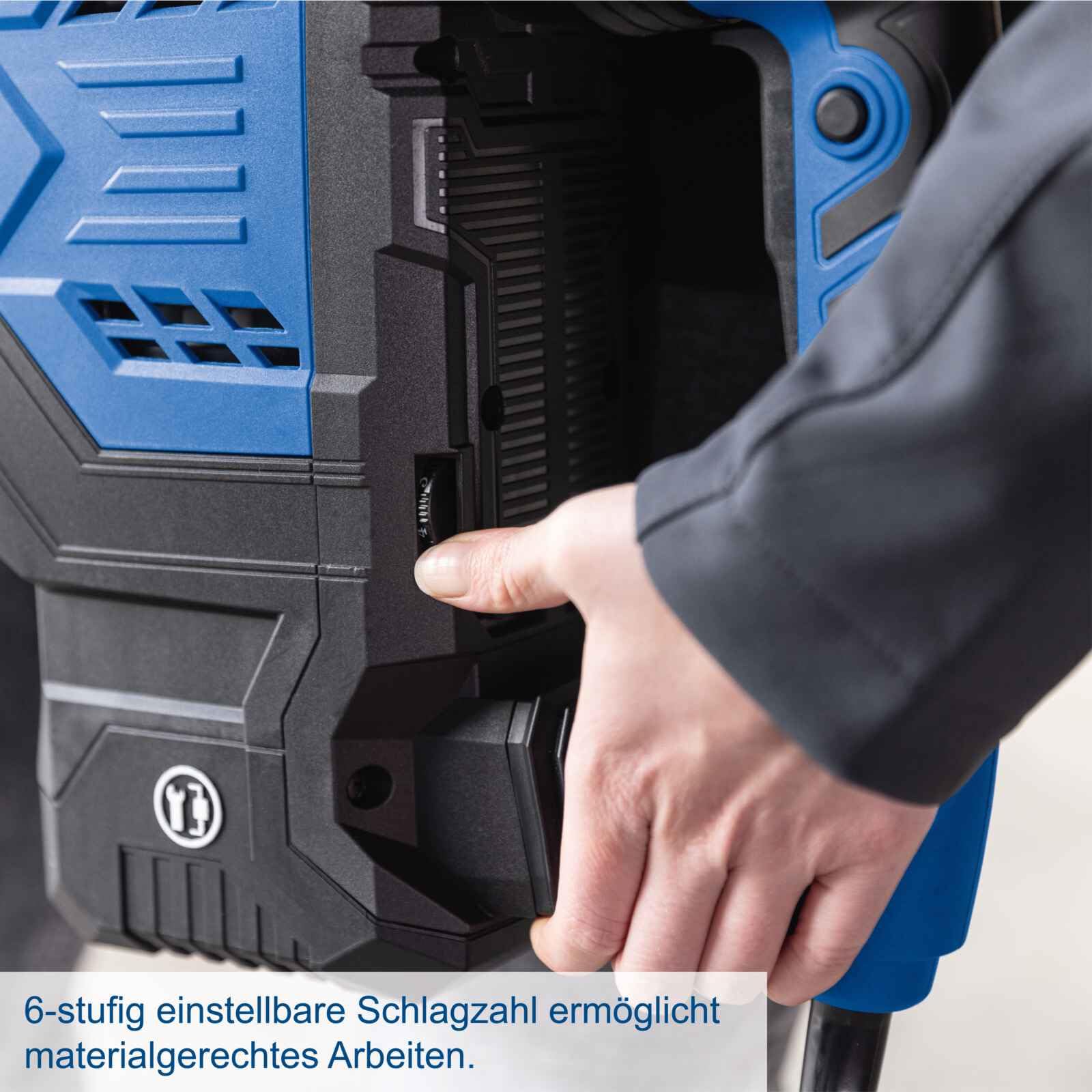 Scheppach Abbruchhammer AB2000 mit 1700W Leistung | 60J Schlagkraft | langes 3m Kabel | SDS-Max-Aufnahme | 2000 Schläge pro Minute | inkl. Spitz- & Flachmeißel & Transportbox | Bohrhammer Betonhammer