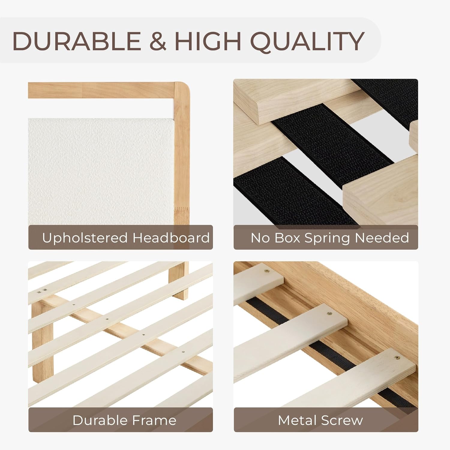 Wood Bed Frame with Headboard and Footboard, Mattress Foundation with USB Charging Strong Wooden Slat Support Noise-Free Easy Assembly No Box Spring Needed