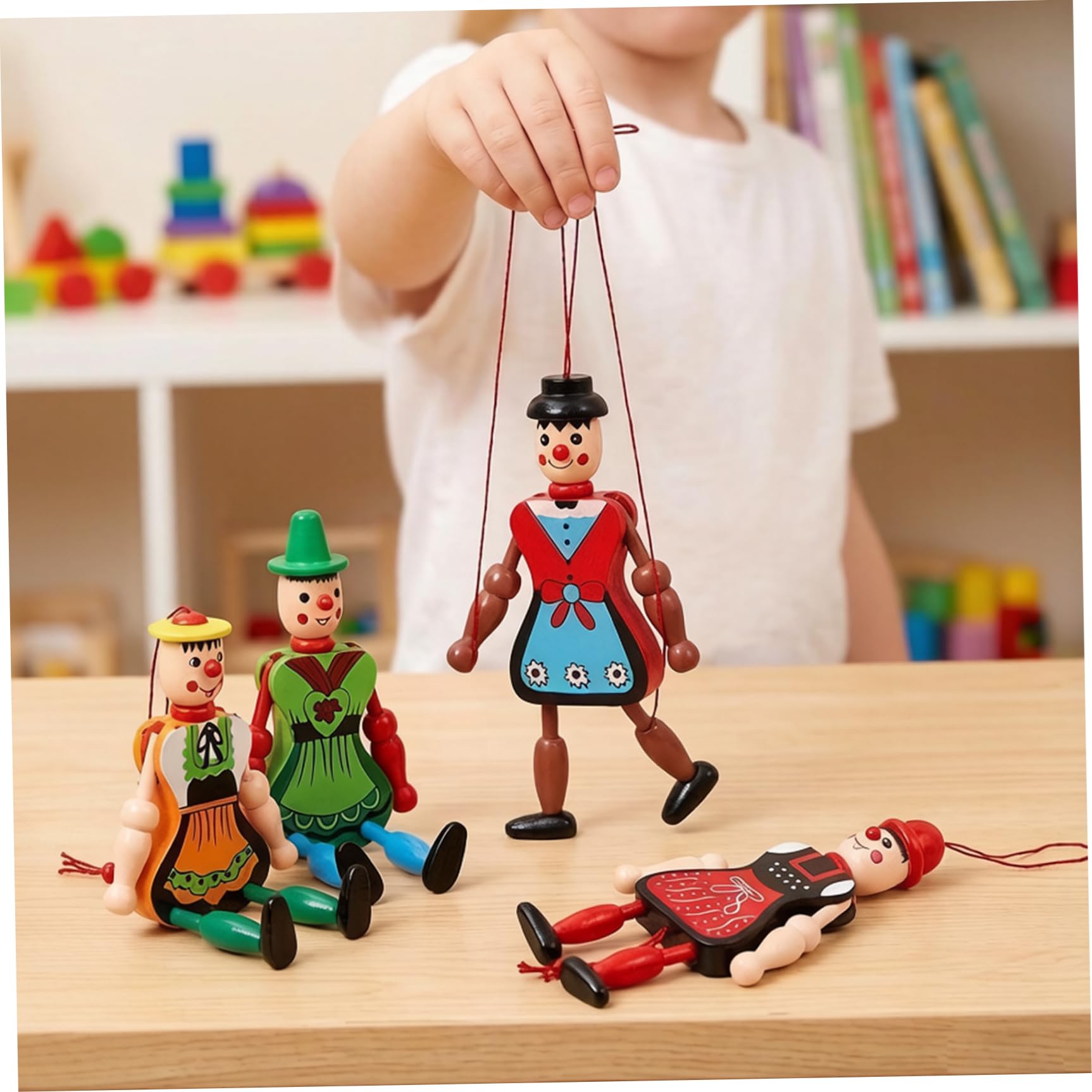 Marionette Puppets Marionette String Puppet Marioneta de Hilo de Madera Colorida para niños con extremidades móviles Muñecas de Madera Hechas a Mano.