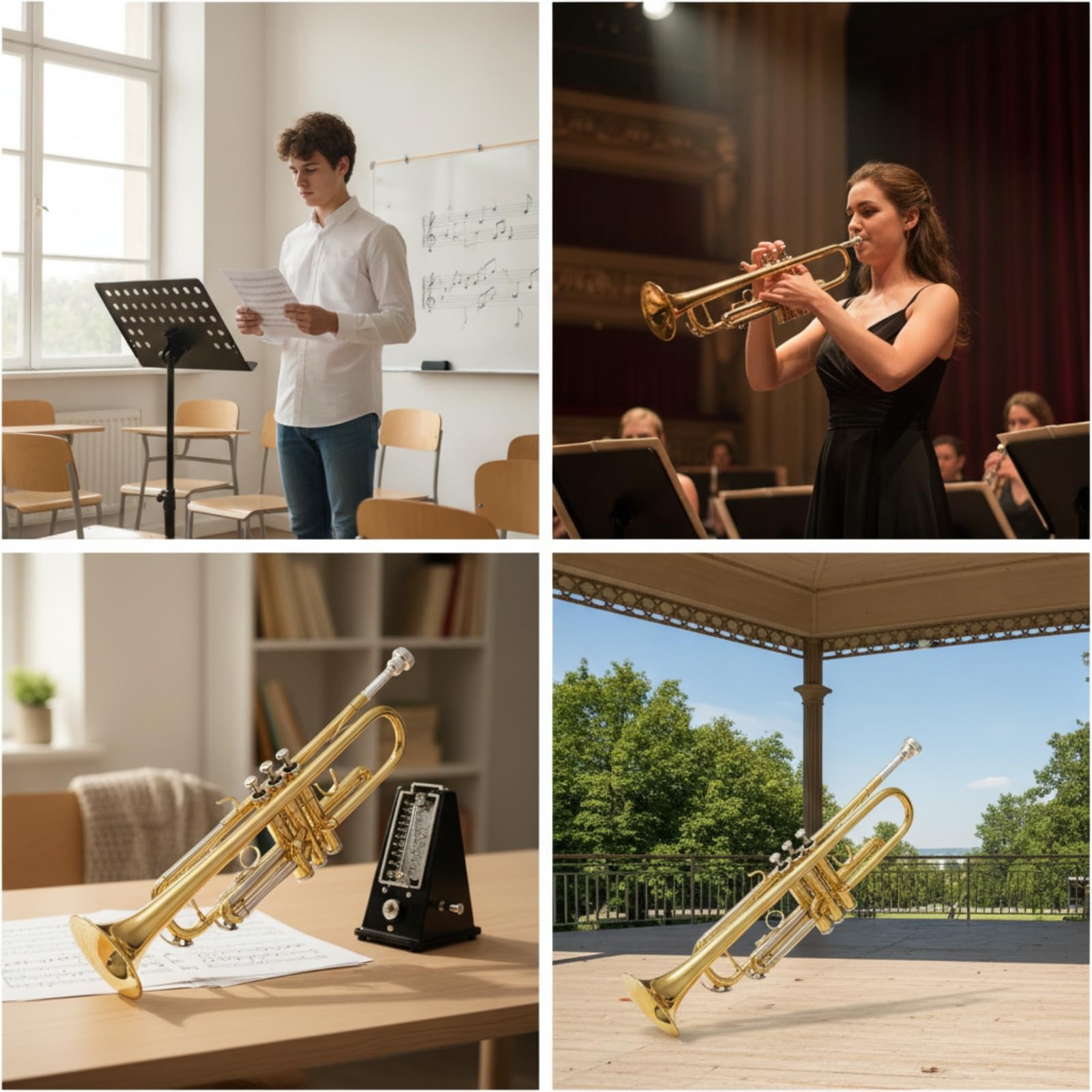 Trompete B Trompete Blechblasinstrument Ventiltrompete Musikinstrument mit Drei Leichtgängigen Ventilen Und Silbermundstück Klarer Resonanter Klang