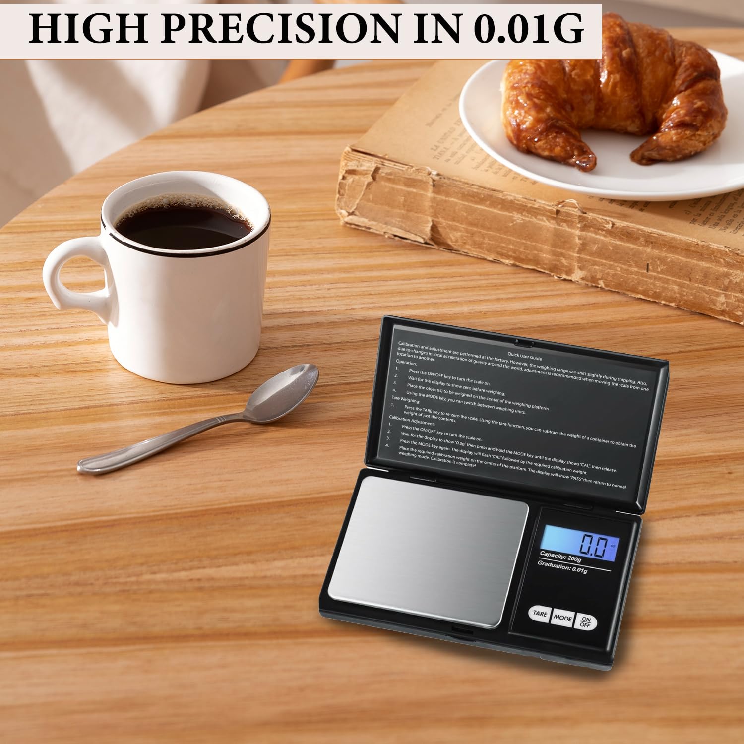 200g X 0.01g Digital Mini Pocket Scale, Weight Scale for Kitchen with Backlit LCD Display, Portable Travel Jewelry Herb Scale for Small Food, Black