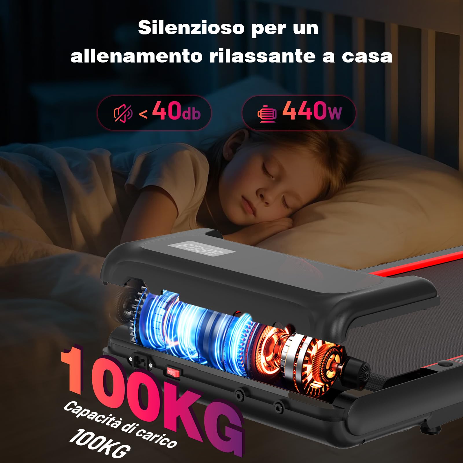 Cinta de Correr, Cinta de Correr con Barandilla Desmontable, Walking Pad 3 Niveles Inclinación, Soporte Tableta, Motor Silencioso