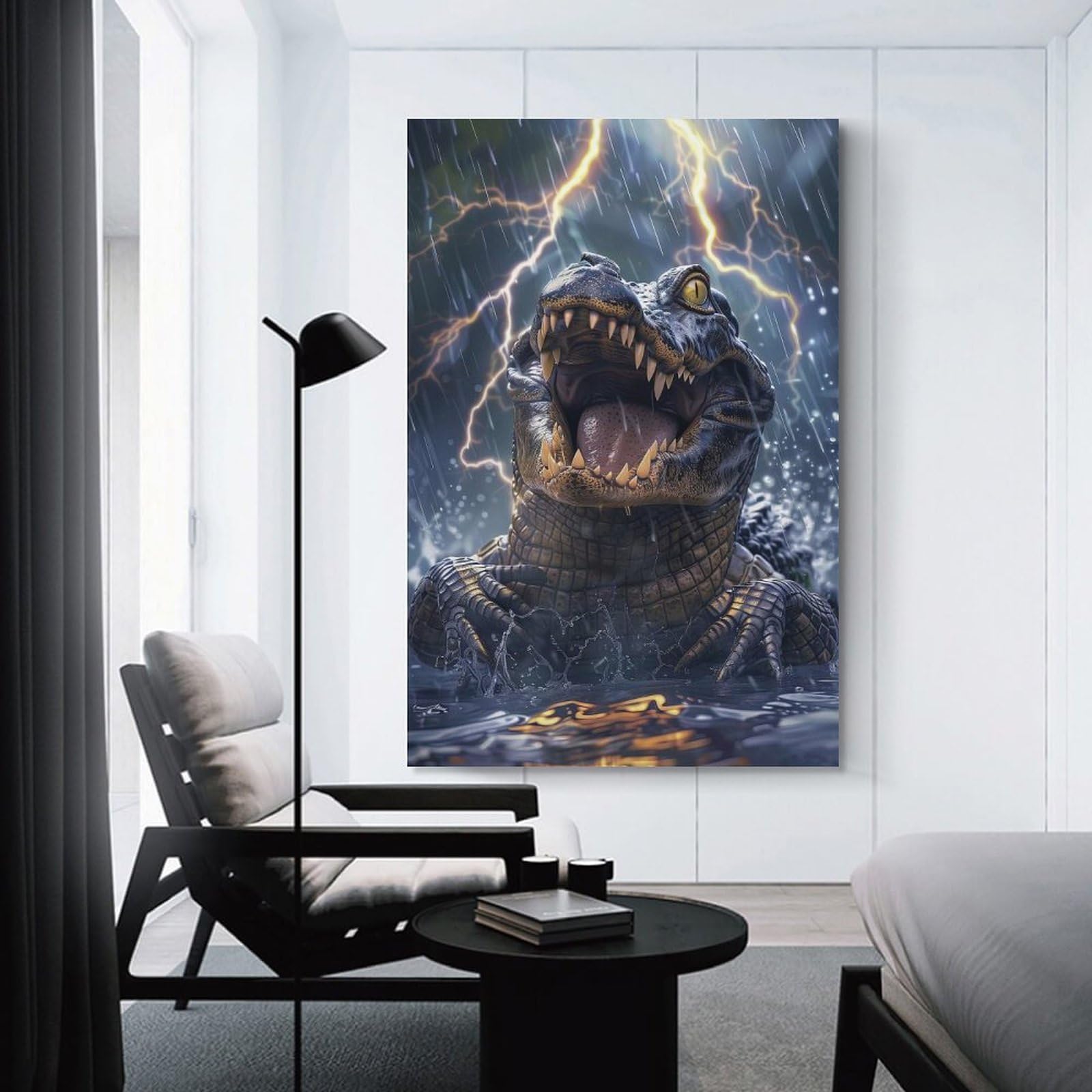 Junmoney Crocodile Lightning Canvas Wall Decor 20x30inch(50x75cm), for Home Lounge, Bedroom Or Reading Nook, A Home Accent with Warm Character