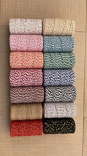 Miniatura 10 de Cuerda de cordel, cuerda de panadería blanca y plateada de 328 pies, cuerda de macramé, cuerda de macramé, suministros de decoración de boda,