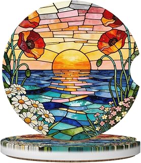 ZIKAI Sunset Car Cup Holder Coasters Absorbent Ceramic Coasters 2 Pack