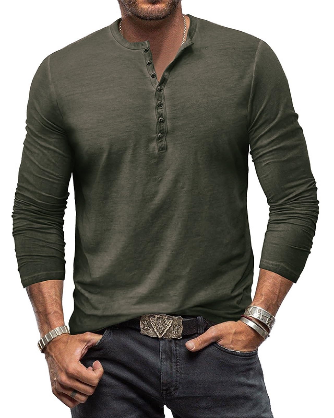 Tee Shirt Homme Manches Longues Henley T Shirt Manche Longue Homme Slim Fit Coton pour Homme M-3XL