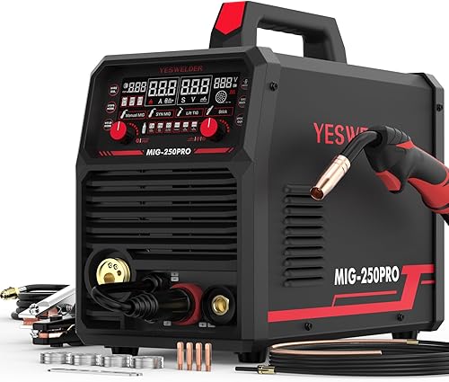 YESWELDER MIG-250PRO Soldador MIG de Aluminio, 250A 110V220V con Pantalla Digital Avanzada, Máquina de Soldadura Multiproceso 6-En-1 MIGMIG