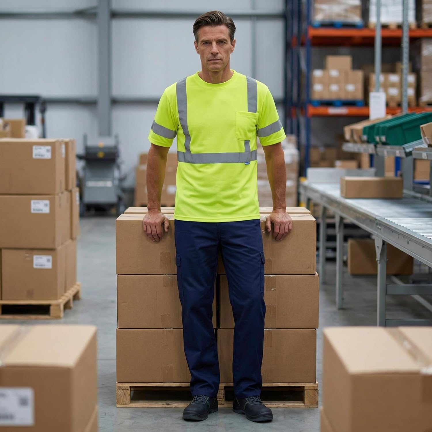 Hi Vis Safety Short Sleeve T Shirt, Class 3 Reflective High Visibility for Men & Women, for Construction, Running, Night Work