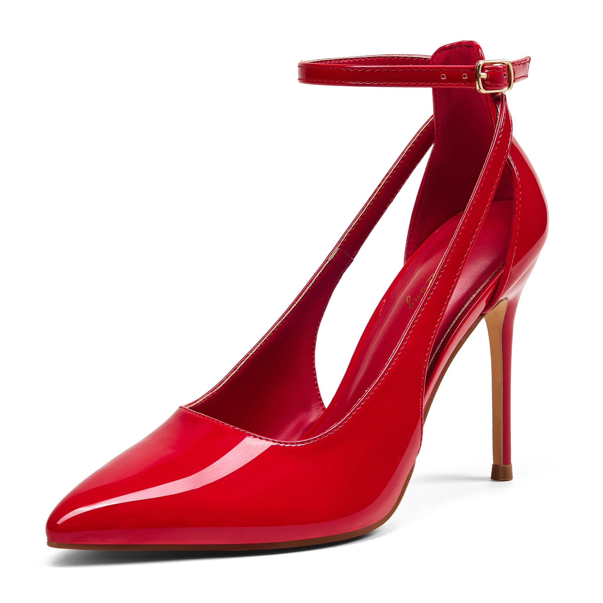 Photo 1 of Elisabet Tang 4 in Classy Ankle Strap Pumps for Women - Sexy Pointy Stiletto Cute Closed Toe Heels for Daily Prom Dating red Size 8.5