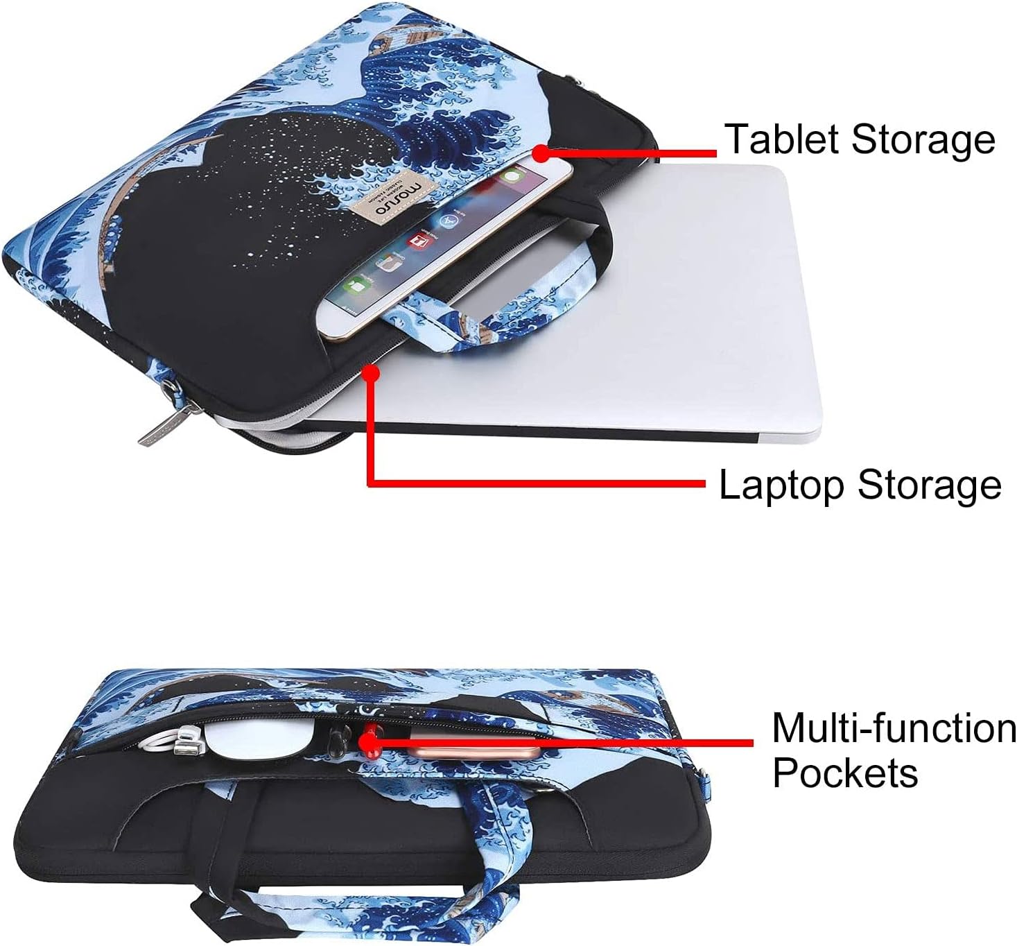 Hot Deals MOSISO Laptop Shoulder Bag Compatible with MacBook Pro 16 inch 2021 M1 Pro/Max A2485/2019-2020 A2141/Pro 15 A1398, 15-15.6 inch Notebook, Sea Wave Carrying Briefcase Sleeve Case with Trolley Belt