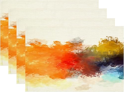 Batmerry Manteles individuales decorativos modernos y brillantes, acuarela artística cepillada abstracta con pincel, pintura con pincel, tejido de