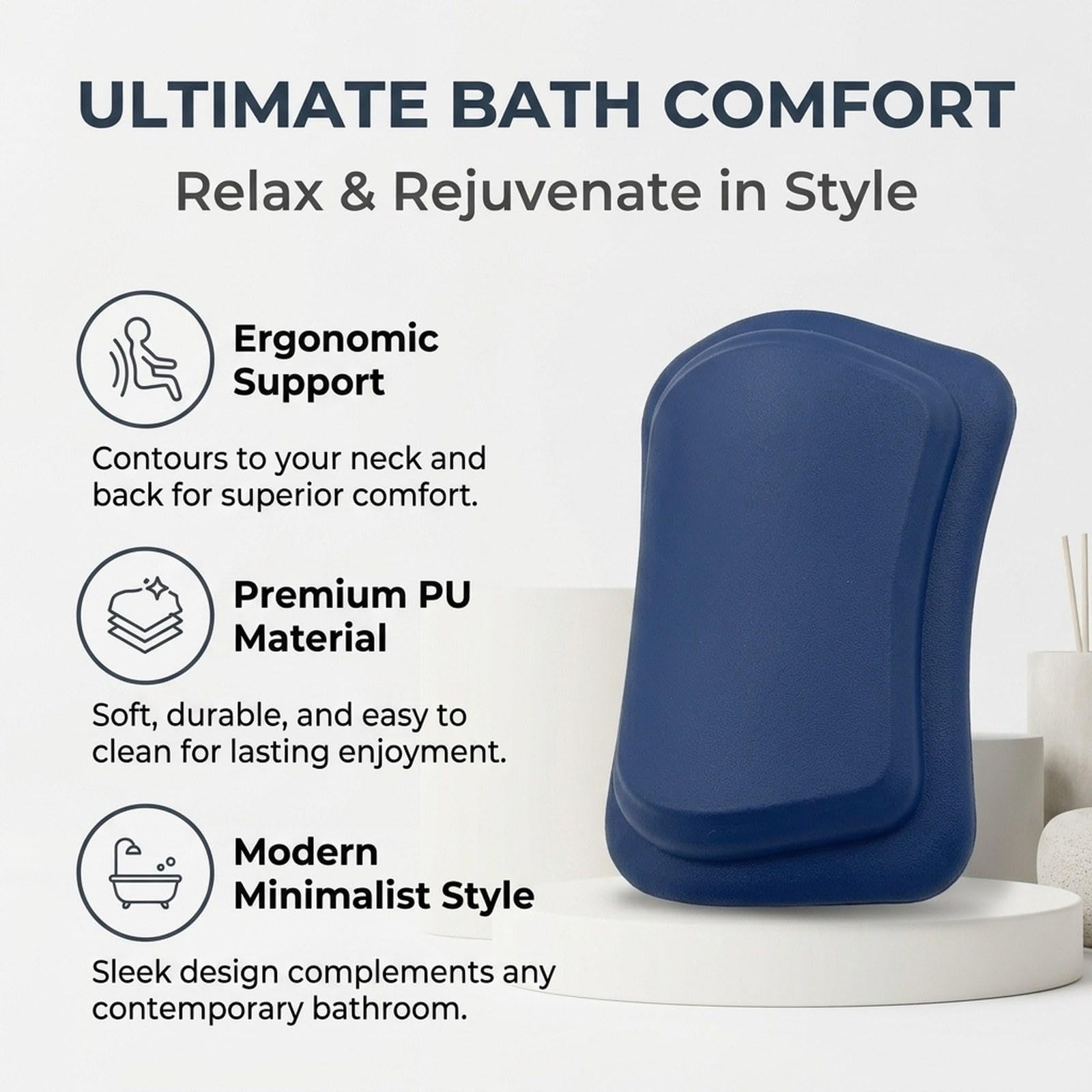Cuscino Vasca Da Bagno Testiera Ergonomica PU Morbida Poggiatesta Ventosa Accessorio Vasca Sostegno Collo Adulti Adatto per Bagno Spa Casa, Blu Reale