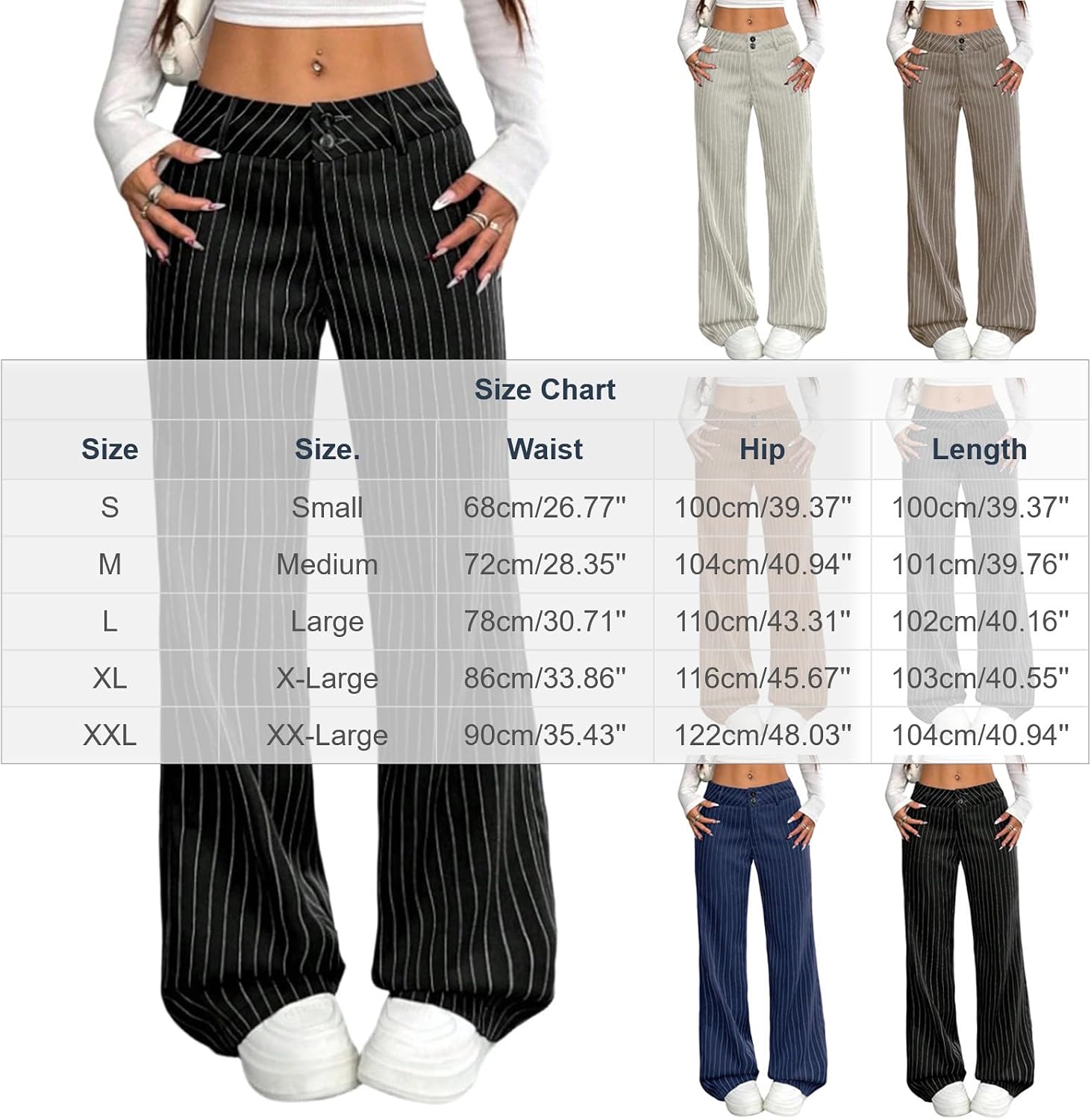 Women's Wide Leg Striped Pants High Waist Business Casual Dress Pant Loose Fit Trousers with Pockets Spring Slacks
