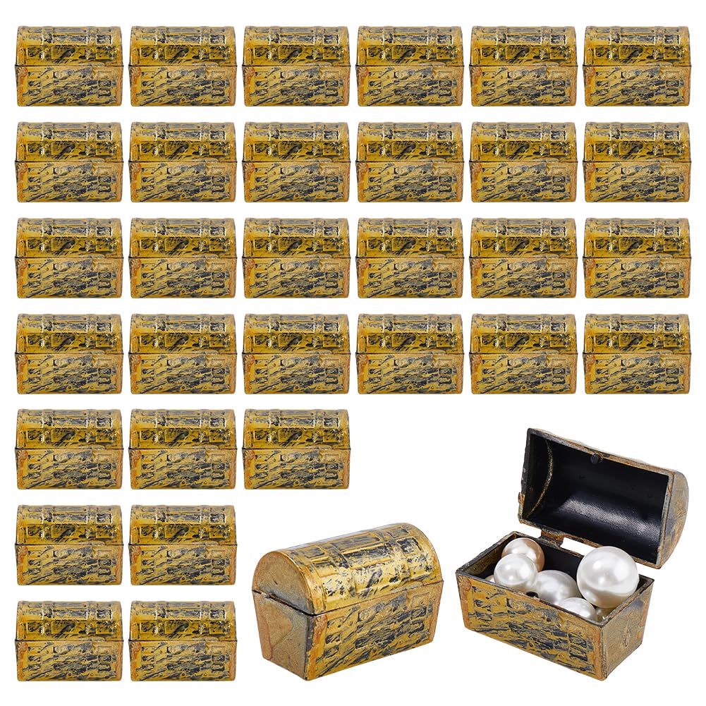WADORN 50Pcs Mini Pirate Treasure Chest 1x1.5x0.9 in Vintage Pirate Jewelry Storage Box with Gold Finish Decorative Plastic Storage Box Party Favor Packs for prizes Halloween Birthday Party Props