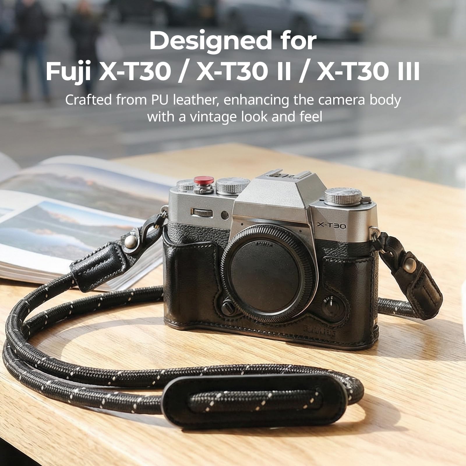 SMALLRIG X-T30 III Custodia in mezza pelle con tracolla per FUJIFILM X-T30/X-T30 II/X-T30 III, Custodia per fotocamera in stile retrò con telaio in alluminio e cappuccio per pulsante di scatto - 5670