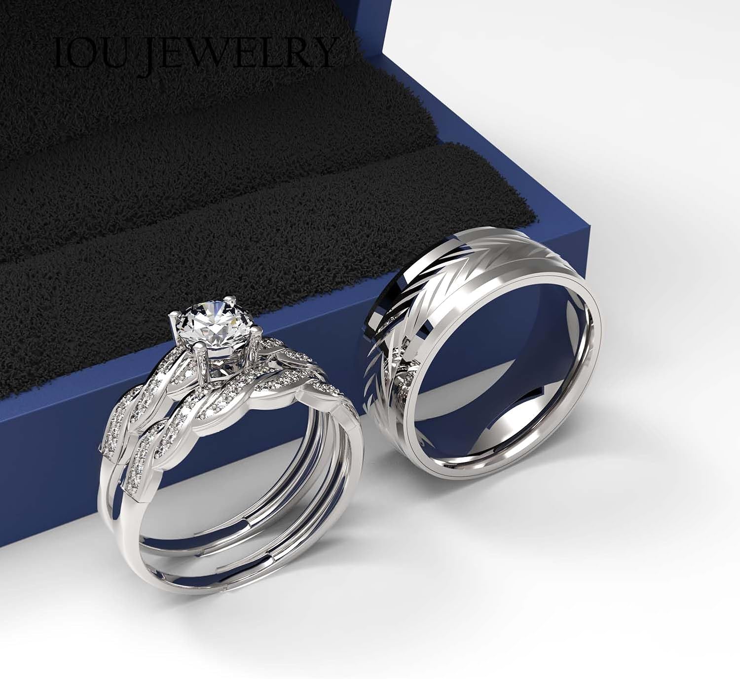 Together With Jewelry Box 3pc Couples Wedding Ring Sets His And Hers Women Sterling Silve Round Moissanite and men Wedding Bands