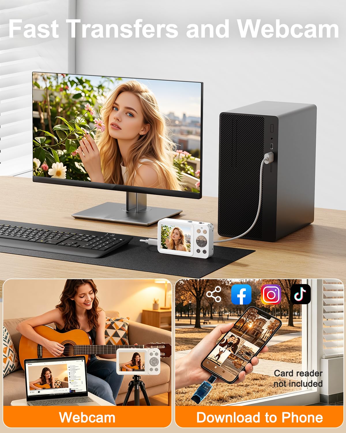 Fotocamera digitale 5K con messa a fuoco automatica, fotocamera da 80 MP per YouTube, fotocamera Vlogging a doppio schermo per viaggi, zoom 18x, fotocamera compatta per principianti e