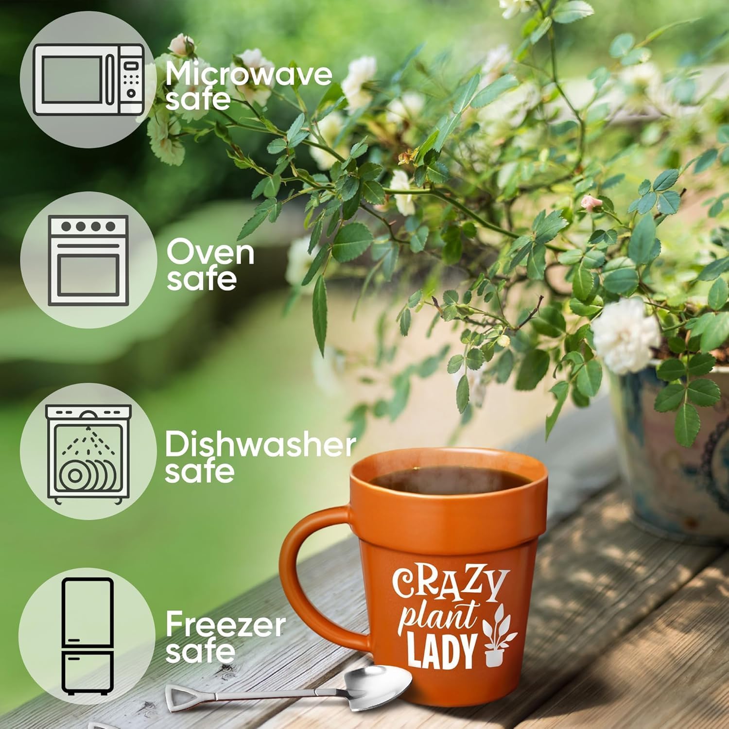 VELENTI Plant Pot Mug - Plant Lover Mug with Metallic Shovel Ornament - Fancy Gifts for Women, Men - Birthday Gift, Mother's Day, Christmas - Image 3