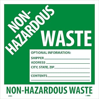 NMC HW5ALV Non-Hazardous Waste Optional Information: Shipper, Address, City, State, Zip, Contents_ Label - [Roll of 500] PS Vinyl Hazmat Label