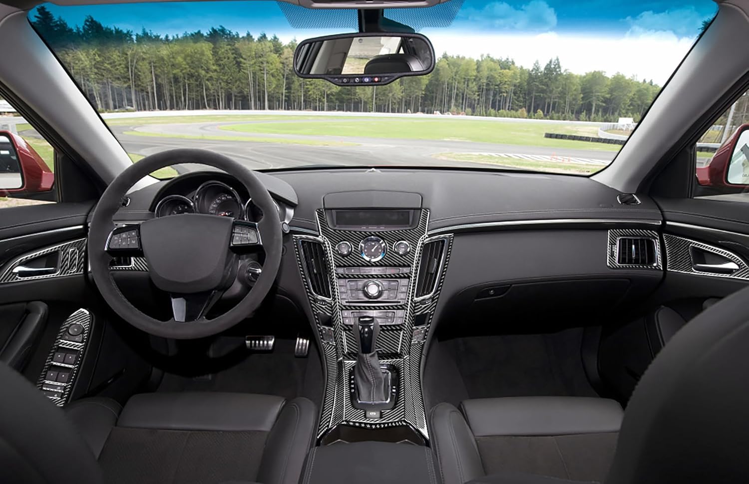 Real Black Carbon Fiber Car Dashboard Central Control Panel Kit Sticker Set Compatible with Cadillac CTS 2008 2009 2010 2011 2012 2013/CTS-V 2009 2010 2011 2012 2013 2014 Auto Interior Trim