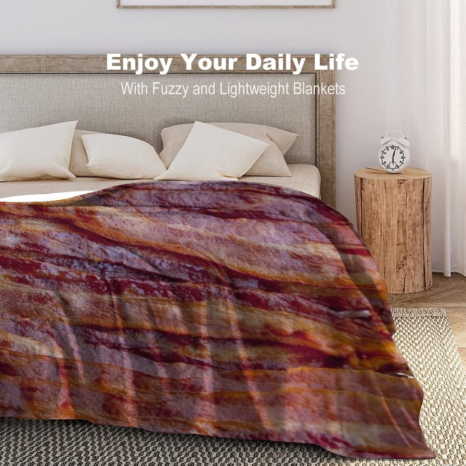 3D Funny Realistic Food Fried Bacon Flannel Fleece Throw Blankets 50"X40" Soft Cozy Fluffy Winter Fall Blanket Cozy Soft Fuzzy Plush Home Decor for Couch Bed Sofa Living Room Bedroom - Image 4