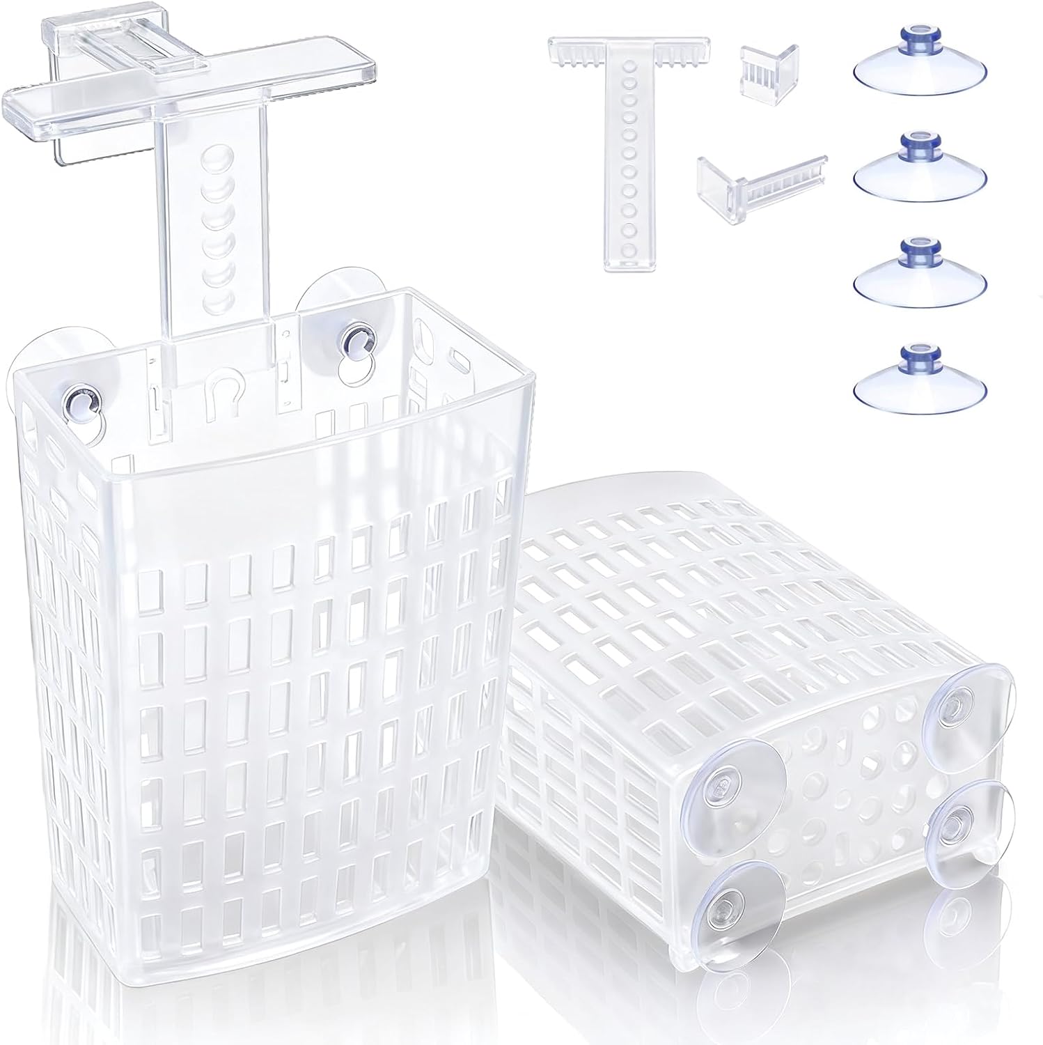 4 PCS Upgraded Aquarium Plant Holder, Adjustable Thickness Height Fish Tank Plant Holder with 4 Extension Hooks and 4 Suction Cups for Fish Tank Aquaponic Plant Cultivation (Clear)
