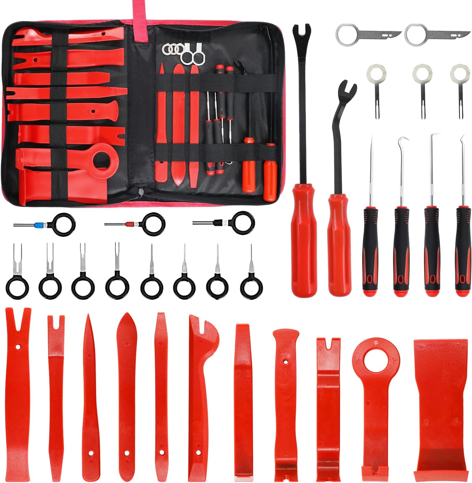 PHYLES Trim Removal Tool, 33PCS Car Plastic Pry Tool Kit Door Panel/Radio/Stereo/Terminal Removal Tool, Panel Fastener Removal Tool Set with Storage Bag