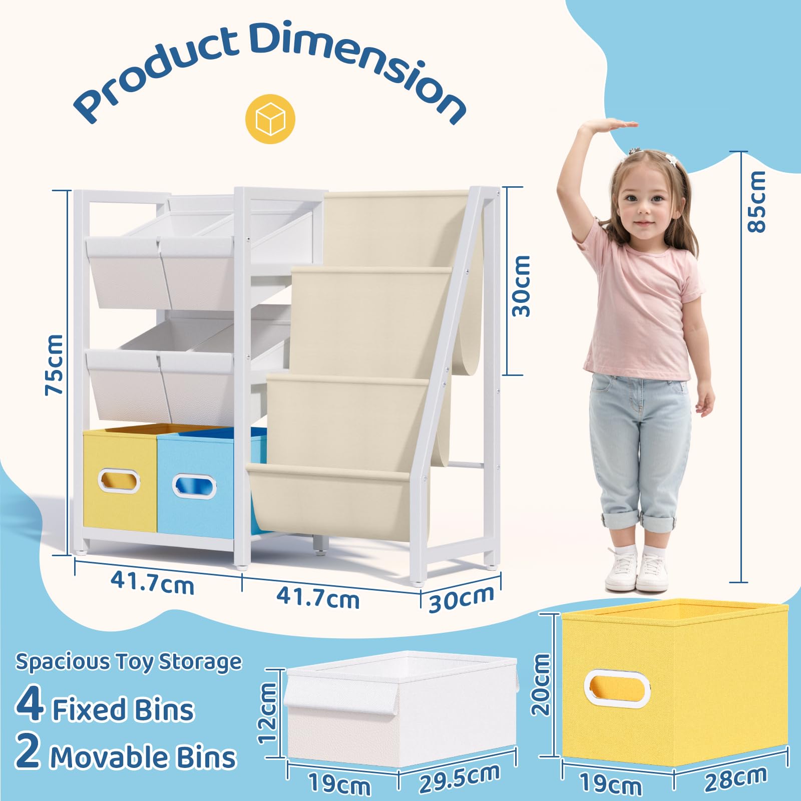 HAVLOTII Montessori - Libreria per bambini, con 3 scomparti, per la cameretta dei bambini, piccola libreria con 6 contenitori per giocattoli, espositore per libri Montessori