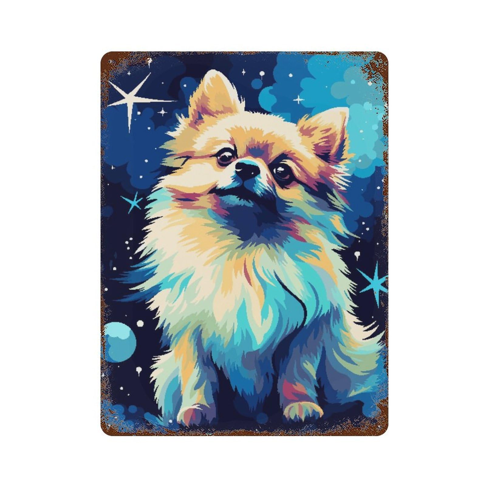 Pixel Art Pomeranian Dog Rusty Metal Tin Sign 15.7"x11.8", for Basement, Hobby Room And Garage Decor, Retro Wall Decor