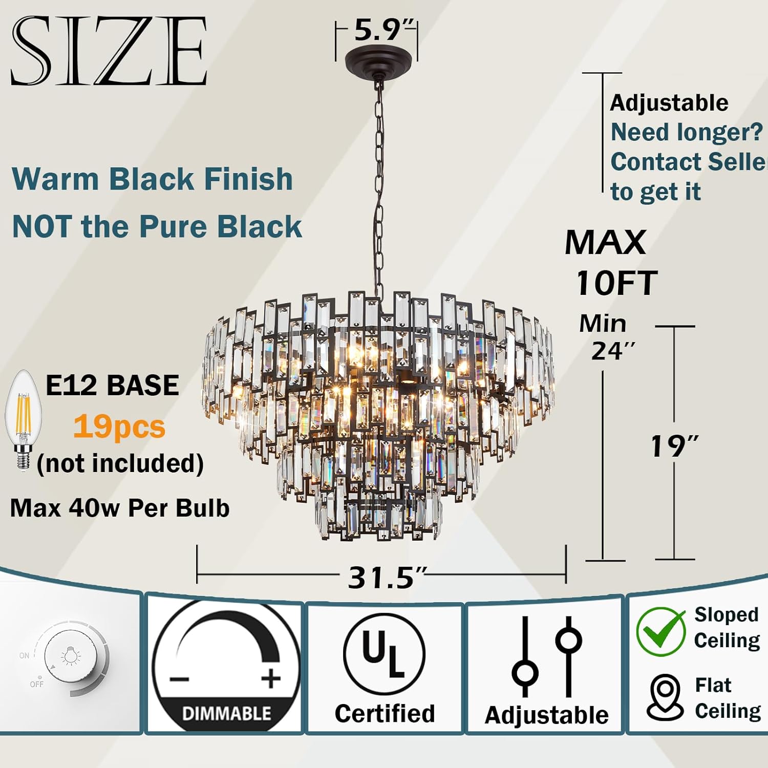 Modern Crystal Chandelier Lighting Hall Grand Living Room Stairway Chandeliers Pendant Light Fixture for High Ceiling Hanging Round Large Black