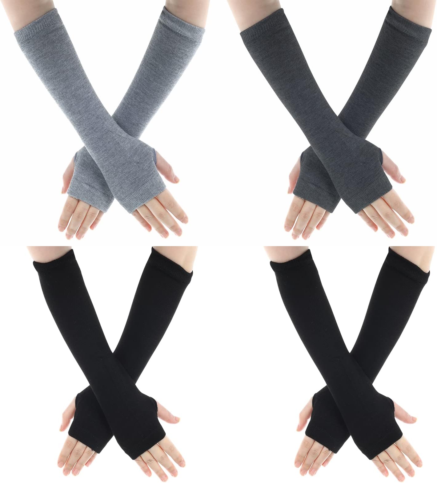 4 Pairs Knitted Fingerless Gloves Wrist with Finger Holes Warmers Warm Winter Mittens Long Gloves for Office Typing Computer