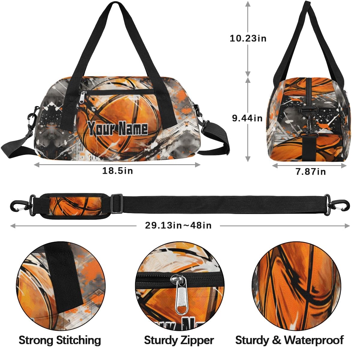 Kids Duffel Overnight Bag Boys Basketball Retro Background, Ball Waterproof Gym Sports Duffle Bag Teen Personalized Travel Gymnastic Weekender Bag Custom Carry on Tote Bag for Boys