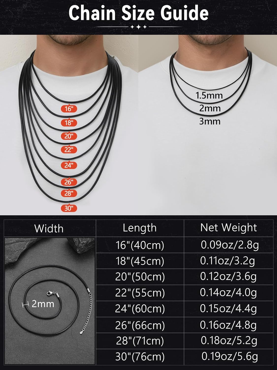 FaithHeart Braided Leather 2MM/3MM Necklace Cord for Men with Stainless Steel Snap Clasp, Waterproof Woven Wax Rope Chain for Pendant with Delicate Gift Box - Image 6