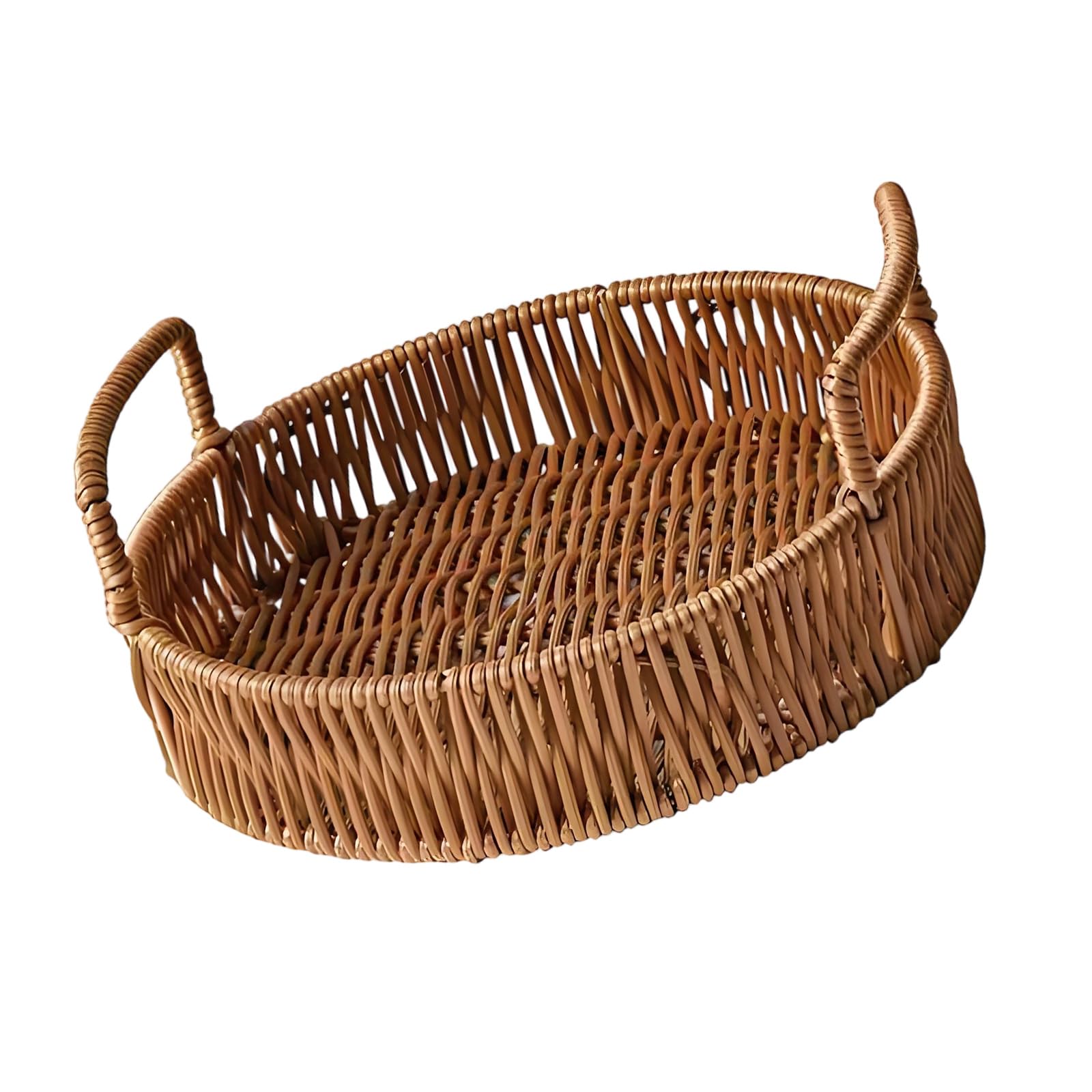 Kalttoy Modern Rattan Design Snacks Holder Basket with Nonslip Base for Kitchen Use Presentation Interlaced Storage Bin