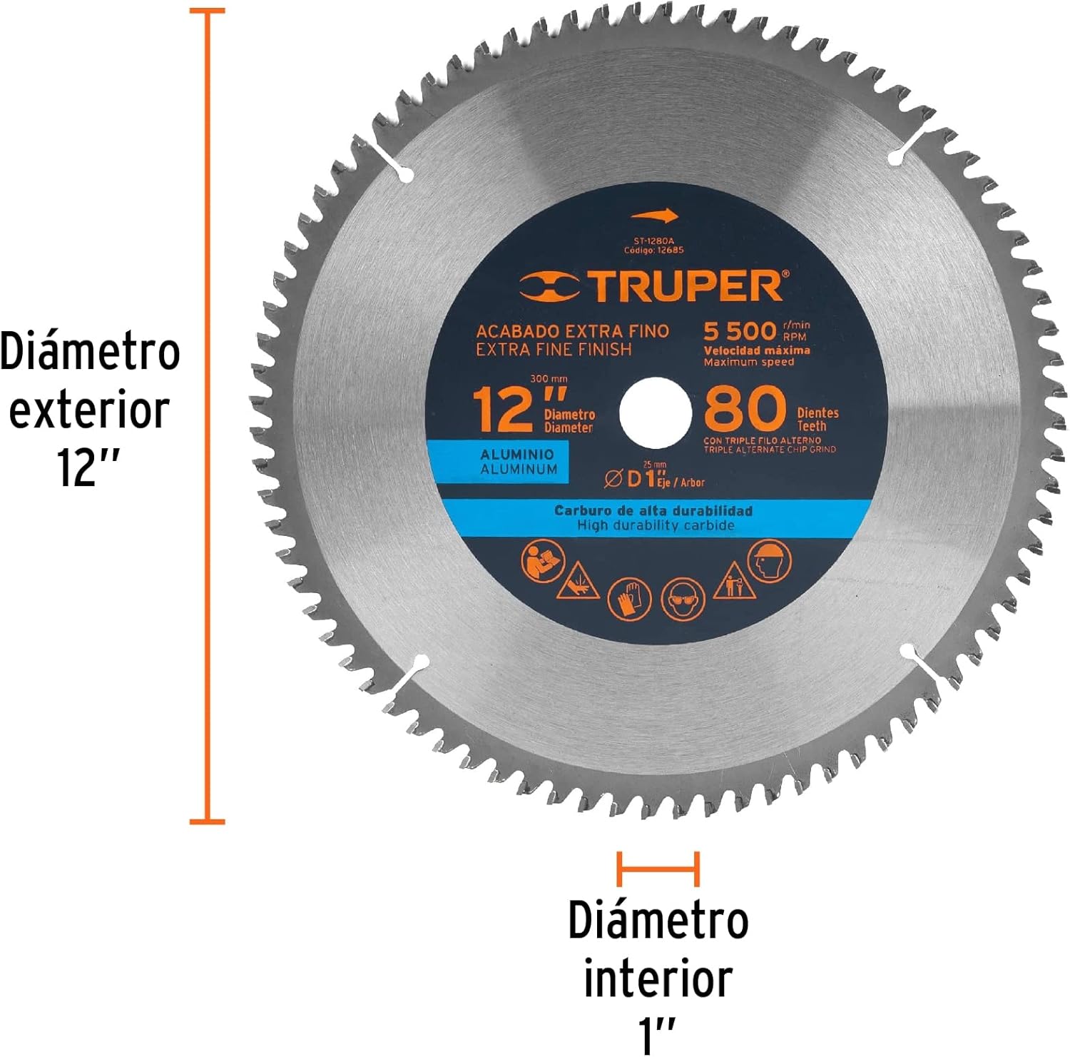 TRUPER ST-1280A 12" Aluminum Cutting Saw Blade, 80 teeth, center 1