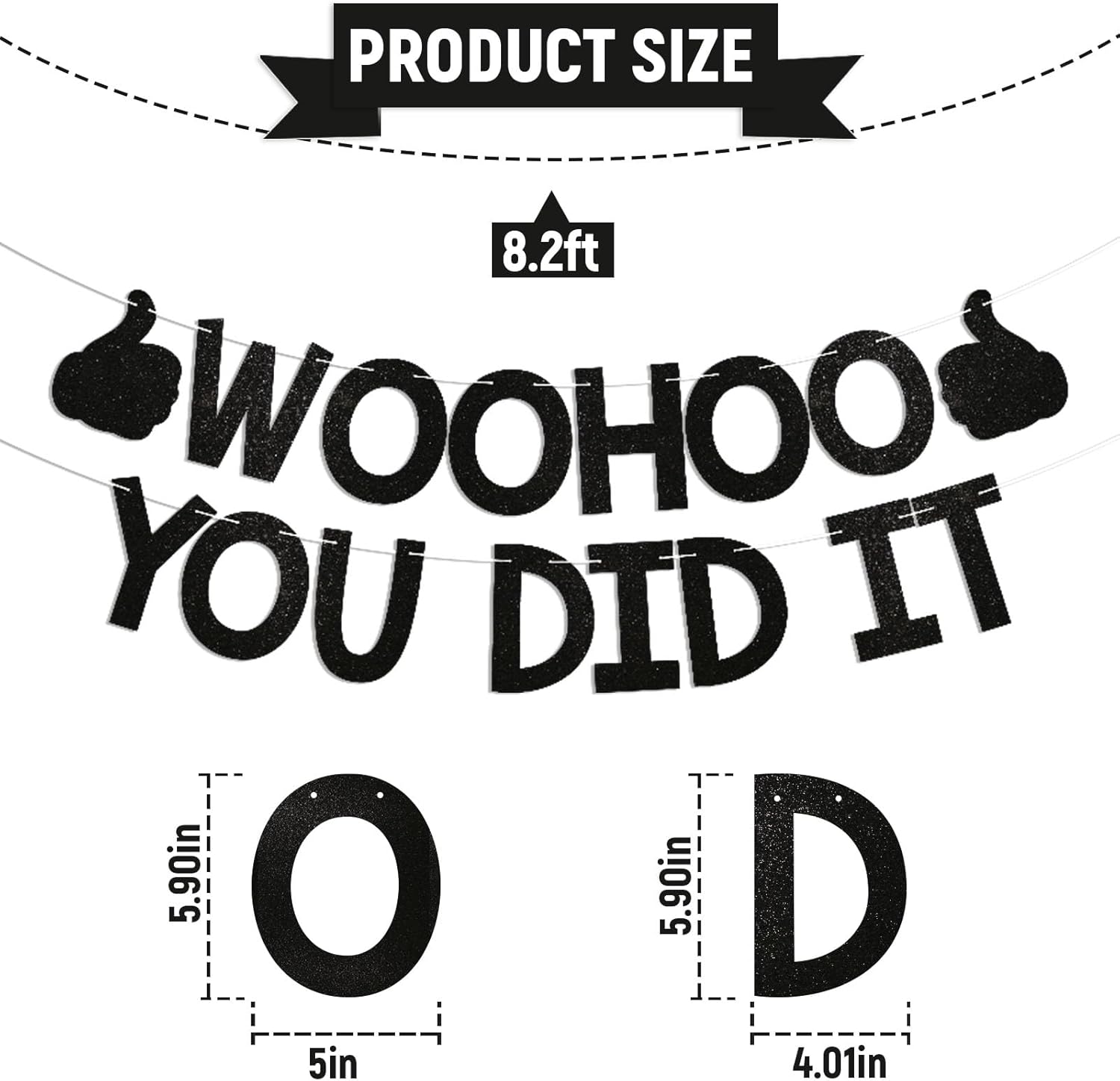 Woohoo You Did It Banner - Funny Congrats Grad Sign,So Proud Of You,High School/College Graduation Party Decorations Black Glitter - Image 2