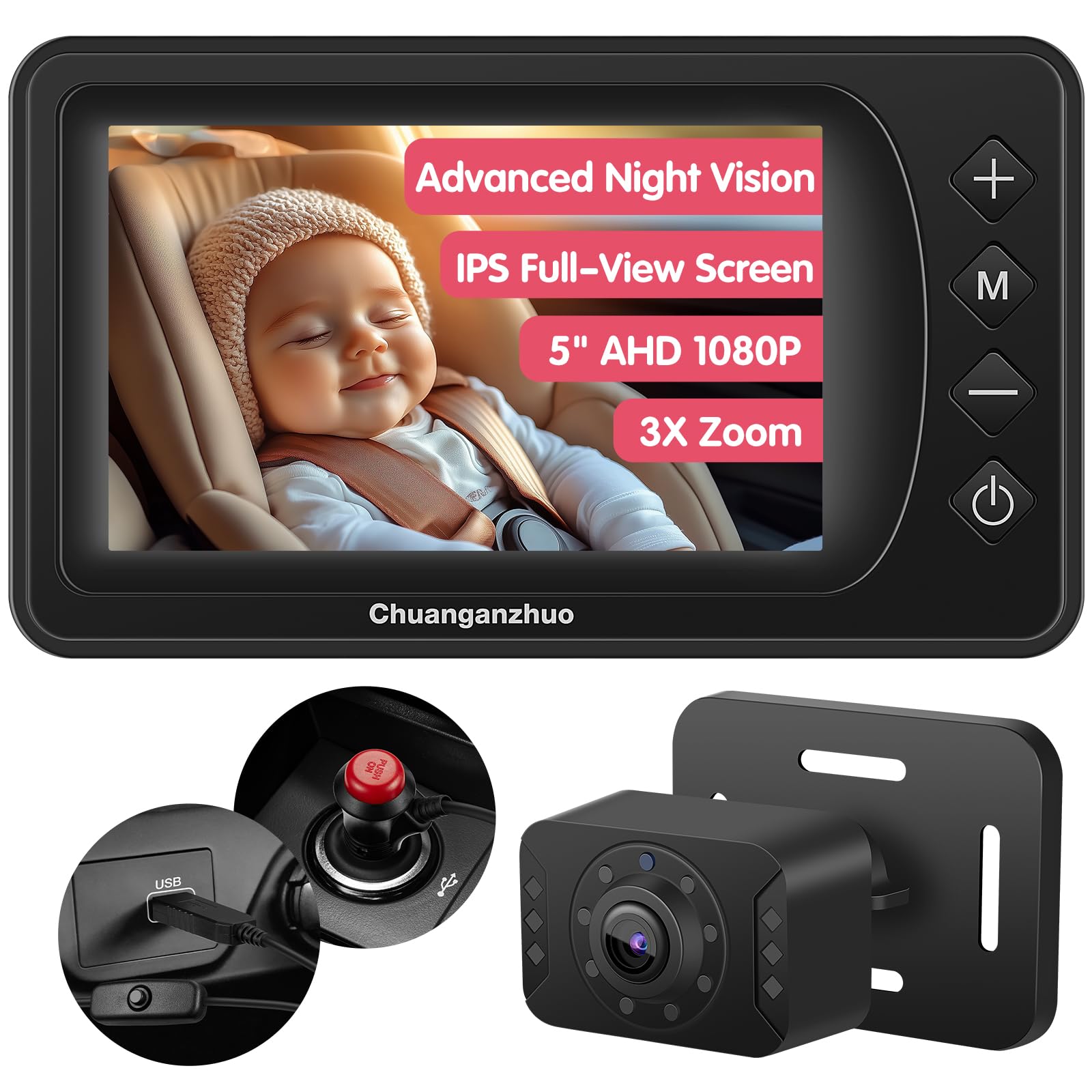 Baby Car Camera with Advanced Crysta-Clear Night Vision, 3X Zoom,...