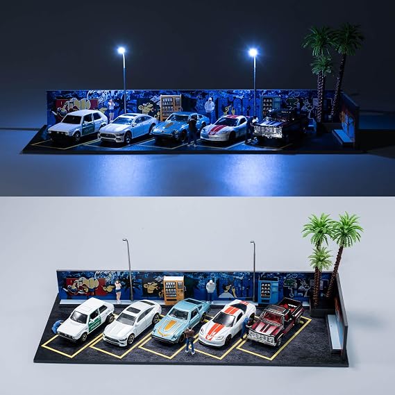 1/64 Diorama Display Case with LED Light,Graffiti Show Case for Hotwheels | Toy Car Display Organizer,Premium Scene Fit for Matchbox & Hotwheels Diecast Cars Hobbyist Collectibles