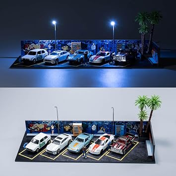 1/64 Diorama Display Case with LED Light,Graffiti Show Case for Hotwheels | Toy Car Display Organizer,Premium Scene Fit for Matchbox & Hotwheels Diecast Cars Hobbyist Collectibles