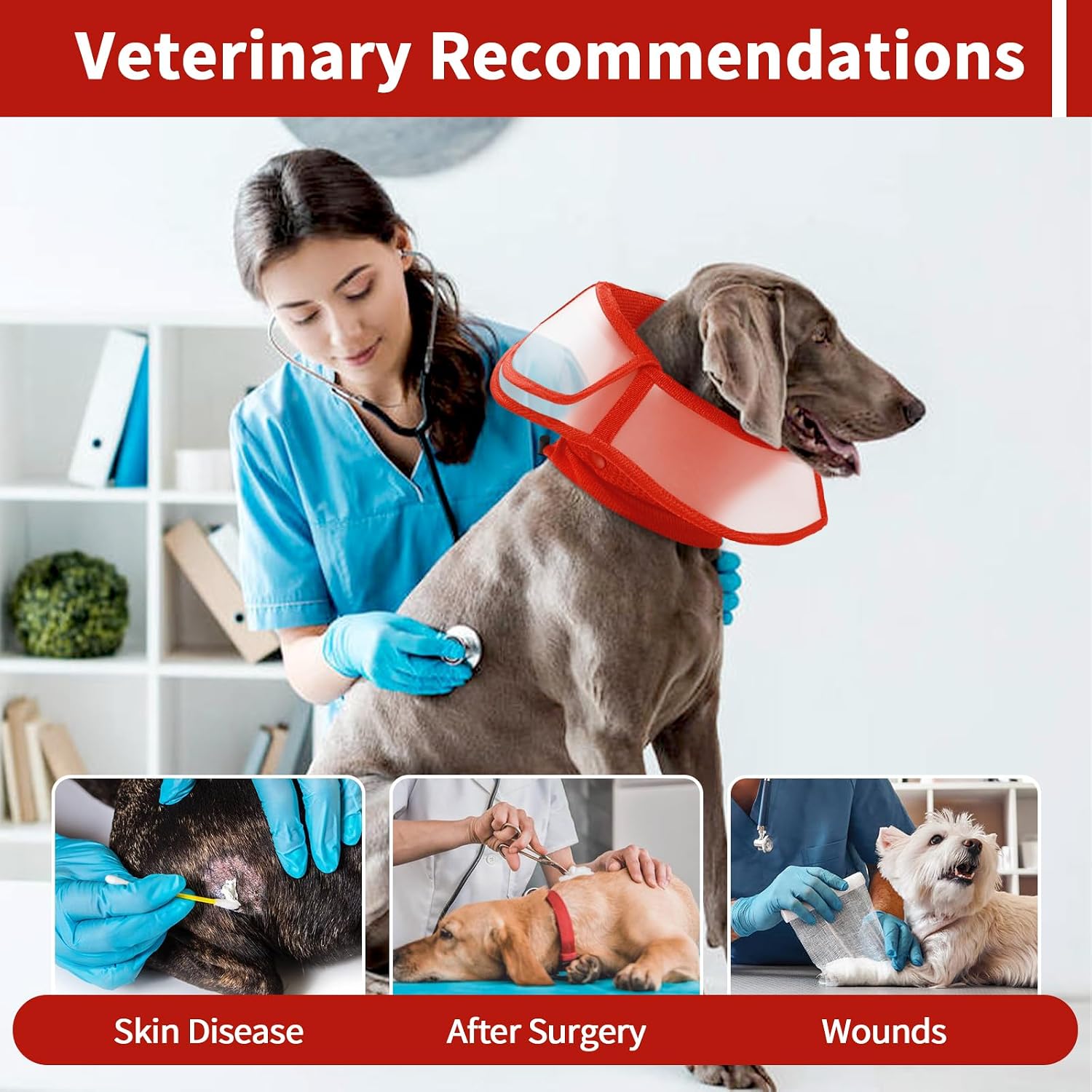 Allroaring Dog Cone Alternative, Soft Dog Cones for Large Dogs, Adjustable Doggie Recovery Cone Collar Comfy Pet Elizabethan Collars to Stop Licking for Wound Healing Care Spay Neuter, Red L
