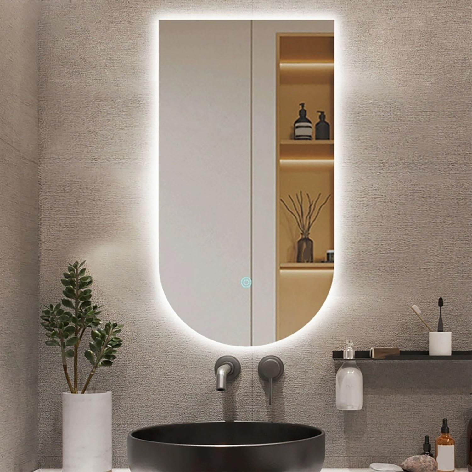 Miroir LED anti-buée avec interrupteur tactile et lumière réglable