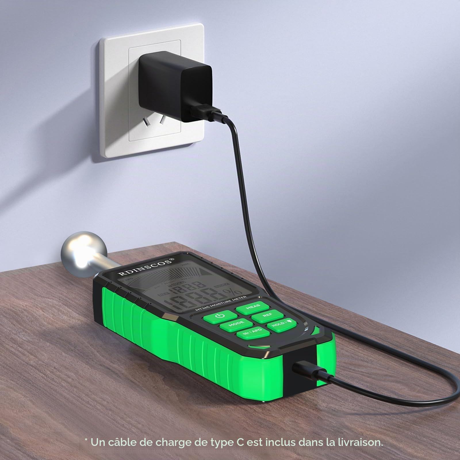 Testeur Humidité Mur,RDINSCOS MT36S Humidimètre NON Destructif Humidité Mur avec écran 3 Couleurs Détecteur Humidité avec 4 Modes pour Murs, Tuiles, Bois, Plâtre, Béton