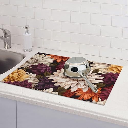 Miniatura 7 de Tapete de secado de platos de flores bohemias, diseño de microfibra reversible, absorbente y versátil, esencial para cocina, 18 x 24 pulgadas