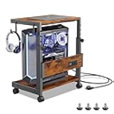 Computer Tower Stand with Charge Station and USB Charging Port - Height Adjustable PC Tower Stand, Under Desk CPU Holder Cart with Locking Caster Wheels for Fits Most PC