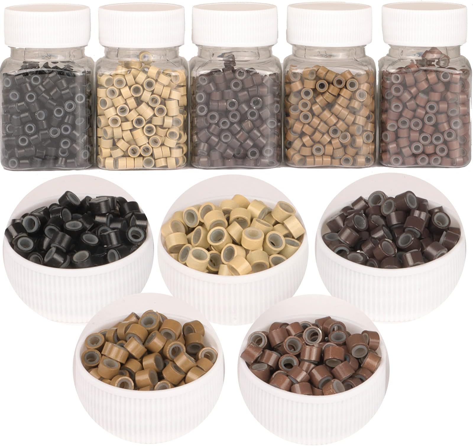 2500pcs Hair Extentions Micro Rings Links Beads, 5mm Silicone Lined Beads for Human Hair Extensions Tool-Multi-colored