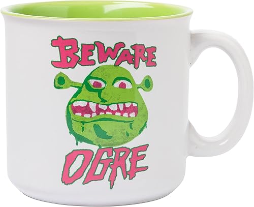 Silver Buffalo Shrek Beware - Taza de café de cerámica de ogro, 20 onzas Silver Buffalo Shrek Beware - Taza de café de cerámica de ogro, 20 onzas